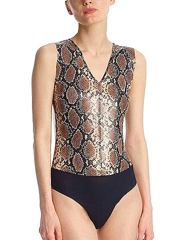 Commando Faux Leather Animal V-Neck Bodysuit in Snake (view 2)