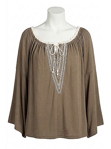 Kori America Embroidered Bell Sleeve Knit Top in Mocha (view 1)