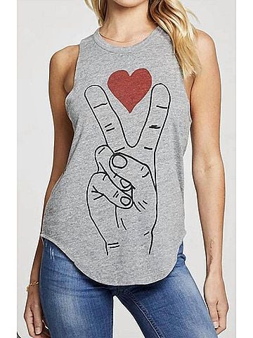 Chaser Triblend Peace And Love Muscle Tank in Streaky Grey (view 2)