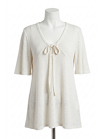 Mittoshop Flutter Sleeve Tie Front Top in Ivory (view 1)