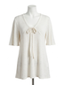Mittoshop Solid White Flutter Sleeve Tie Front Top in Ivory Size M - photo 1