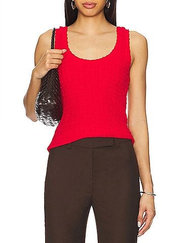 Enza Costa Puckered Tank in Red (view 2)