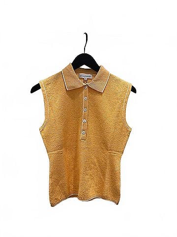 White + Warren Organic Cotton Terry Blend Sleeveless Polo Top in Orange (view 2)