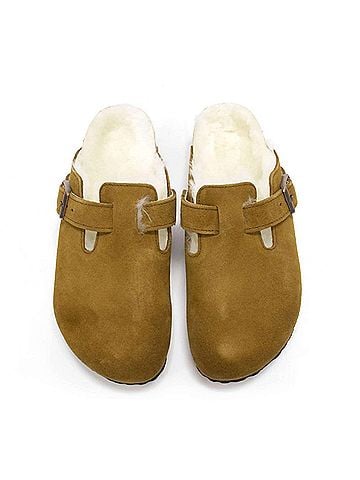 Birkenstock Women's Boston Shearling Suede Clogs in Mink (view 2)