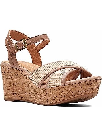 Clarks Women's Elleri Plum Wedge Sandal in Praline Leather (view 1)