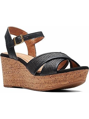 Clarks Women's Elleri Plum Wedge Sandal in Black Leather (view 1)