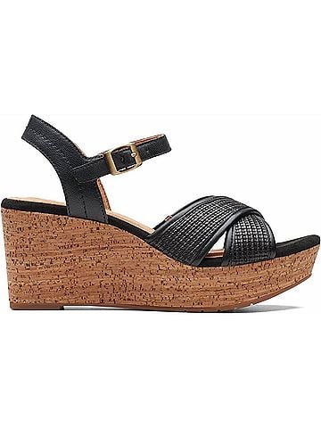 Clarks Women's Elleri Plum Wedge Sandal in Black Leather (view 2)
