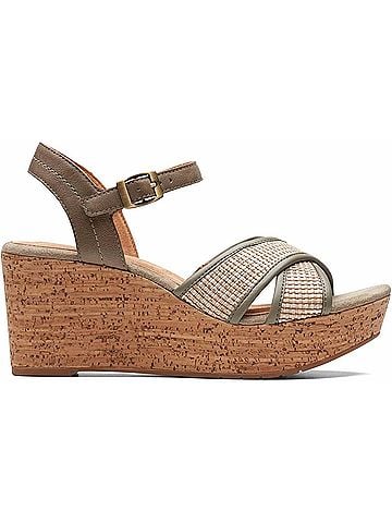 Clarks Women's Elleri Plum Wedge Sandal in Olive Leather (view 2)