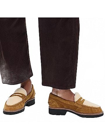 Rag & Bone Women's Corey Suede Shearling Loafers in Caramel (view 2)
