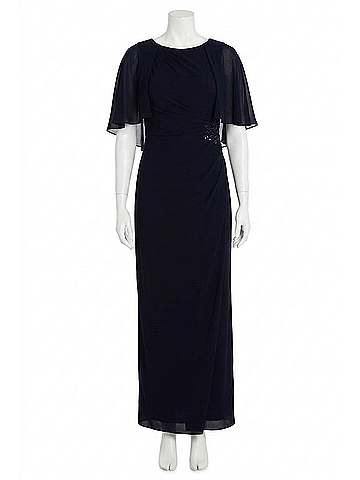 R&M Richards Long Chiffon Caplet Evening Dress in Navy (view 1)