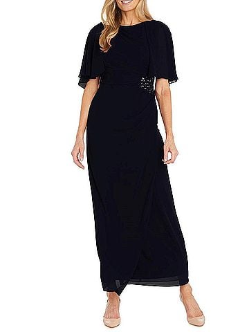 R&M Richards Long Chiffon Caplet Evening Dress in Navy (view 2)