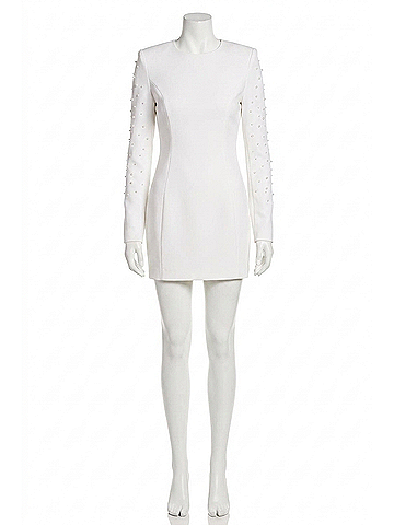 Badgley Mischka Cheryl Long Sleeve Mini Dress in Ivory (view 1)
