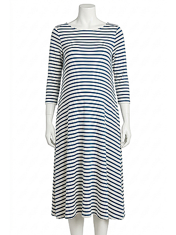 Hatch Marina Maternity Dress in Ivory/Blue Stripe (view 1)