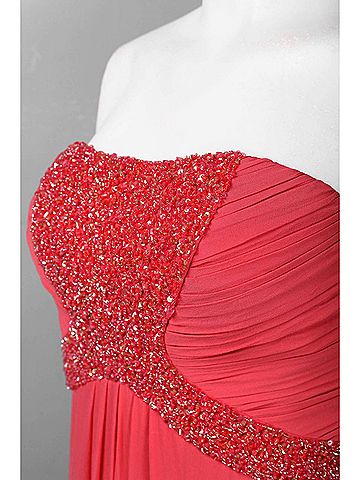 Theia Women's Beaded Full Length Silk Chiffon Dress in Coral (view 2)