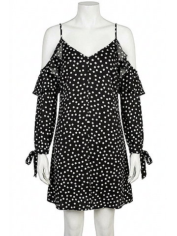 Dress Forum Polka Dot Flutter Mini Dress in Black (view 1)