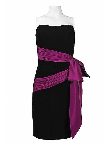 Theia Women's Ruched Organza Sash Short Crepe Dress in Black (view 1)