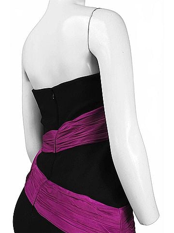 Theia Women's Ruched Organza Sash Short Crepe Dress in Black (view 2)