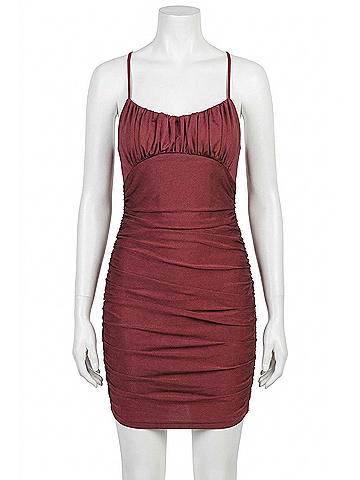 Dress Forum Sleeveless Ruched Bodycon Mini Dress in Wine (view 1)