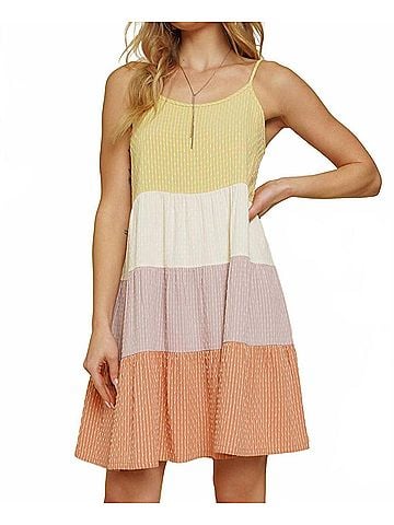 Mystree Block Babydoll Dress in Multicolor (view 2)