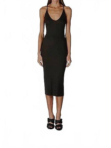 Enza Costa Stretch Silk Knit V Racer Dress in Black (view 2)