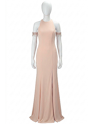 Jovani Women's Elegant Halter Neck Sleeveless Maxi Dress in Blush (view 1)