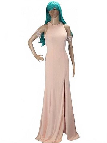 Jovani Women's Elegant Halter Neck Sleeveless Maxi Dress in Blush (view 2)