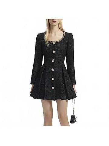 Self-Portrait Women's Boucle Mini Dress in Black (view 2)