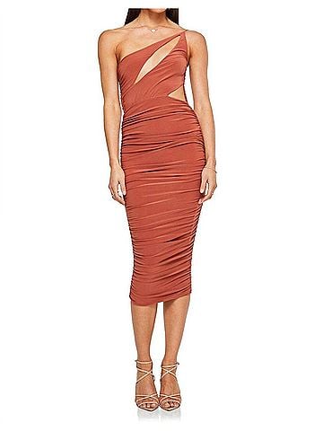 Nookie Envy Cut Out Midi Dress in Rust (view 2)