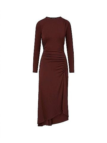 Veronica Beard Theodora Ruched Midi Dress in Raisin (view 1)