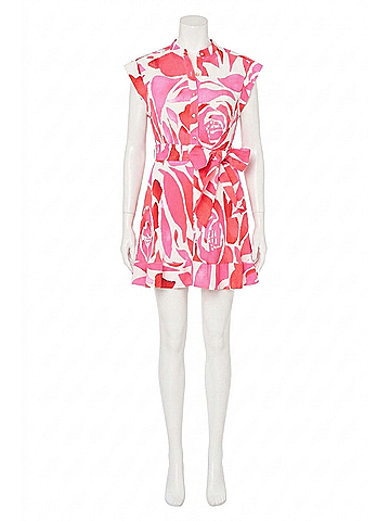 Milly Joan Dream Rose Pleated Mini Dress in Magenta (view 1)