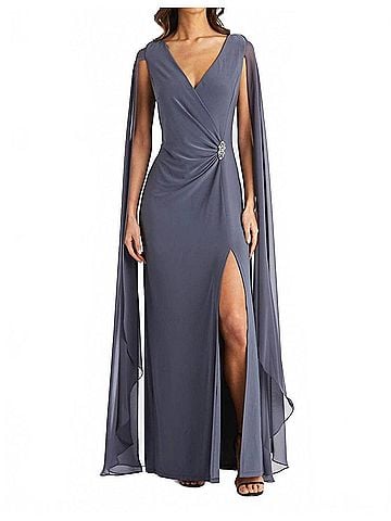 R&M Richards Chiffon Duster Cape Gown in Coal (view 2)