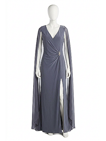 R&M Richards Chiffon Duster Cape Gown in Coal (view 1)