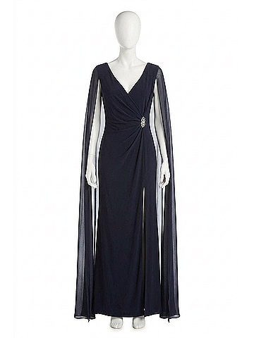 R&M Richards Chiffon Duster Cape Gown in Navy (view 1)