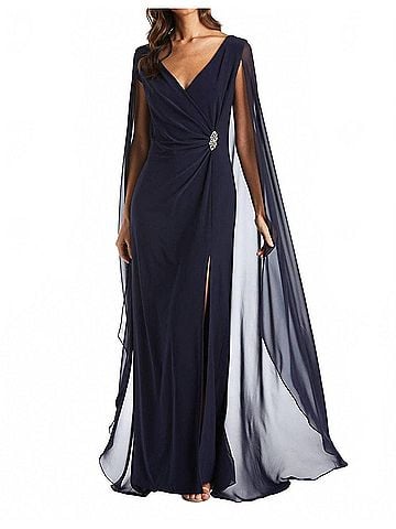 R&M Richards Chiffon Duster Cape Gown in Navy (view 2)