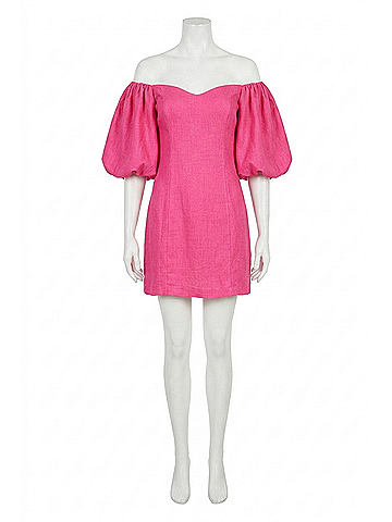 Rhode Dali Puff Sleeves Mini Dress in Hot Pink (view 1)