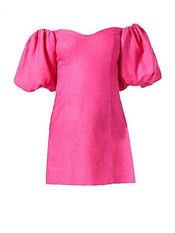 Rhode Dali Puff Sleeves Mini Dress in Hot Pink (view 2)