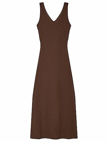 White + Warren Ribbed Midi Dress in Umber (view 1)