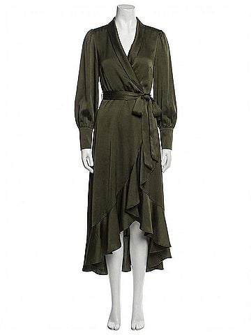 Zimmermann Silk Wrap Midi Dress in Dark Green (view 1)