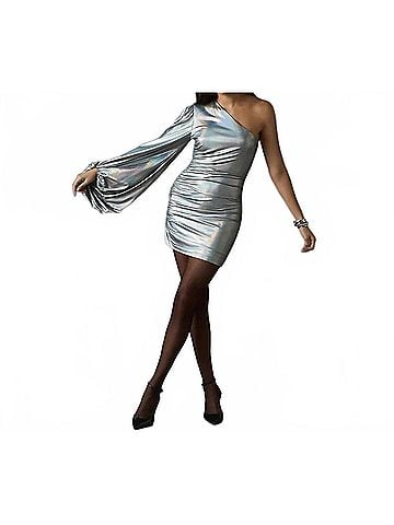 Hutch Cassie Mini Dress in Iridescent Silver (view 2)