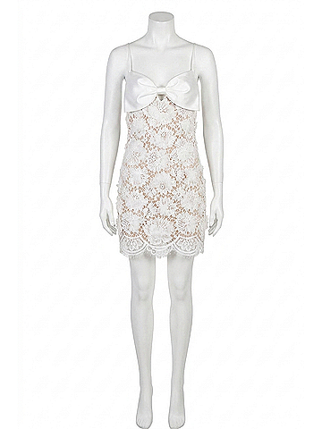 Self-Portrait Lace Bow Mini Dress in White (view 1)