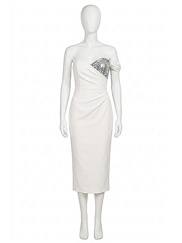 Milly One Shoulder Sequin Accent Midi Dress in White (view 1)