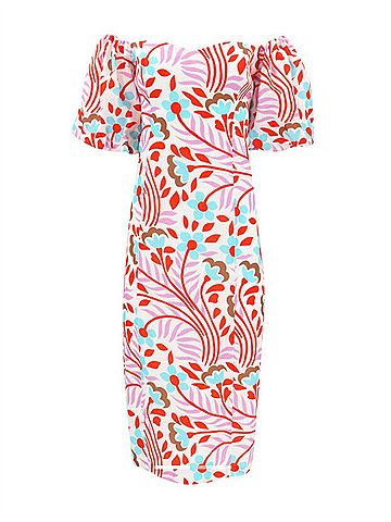 Rhode Karima Off The Shoulder Linen Midi Dress in Lago Vine Print (view 1)