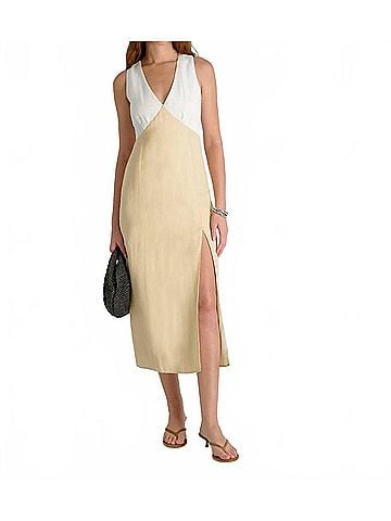 French Connection Cooper Linen V-Neck Midi Dress in White (view 2)