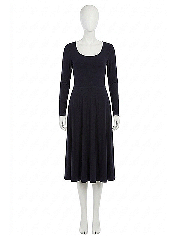 Karen Kane Long Sleeve Ribbed Scoop Neck A-Line Dress in Black (view 1)
