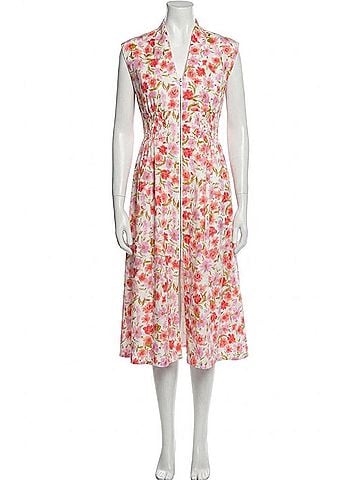 Fate Women's Floral Print Jacquard Front Zip Closure Midi Dress in Cream Multi (view 1)