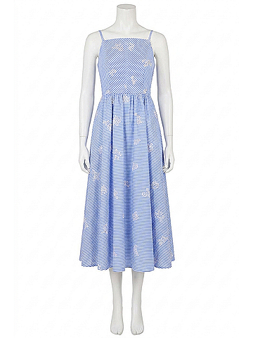 Milly Emily Beaded Midi Dress in Blue/White (view 1)
