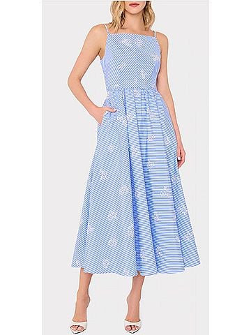 Milly Emily Beaded Midi Dress in Blue/White (view 2)
