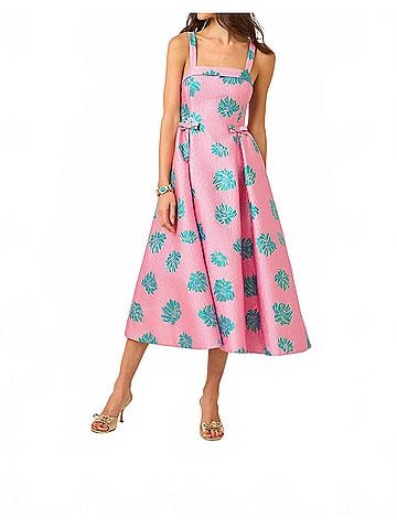 Lilly Pulitzer Rissy Midi Dress in Conch Shell Pink Jungle Flower Brocade (view 2)
