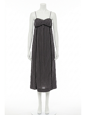 Ganni Shiny Tech Midi Dress in Grey Pinstripe (view 1)