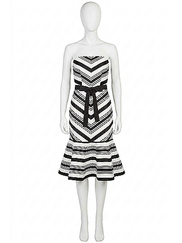 Alexis Ribbon Tie Belt Strapless Dress in Black/White (view 1)